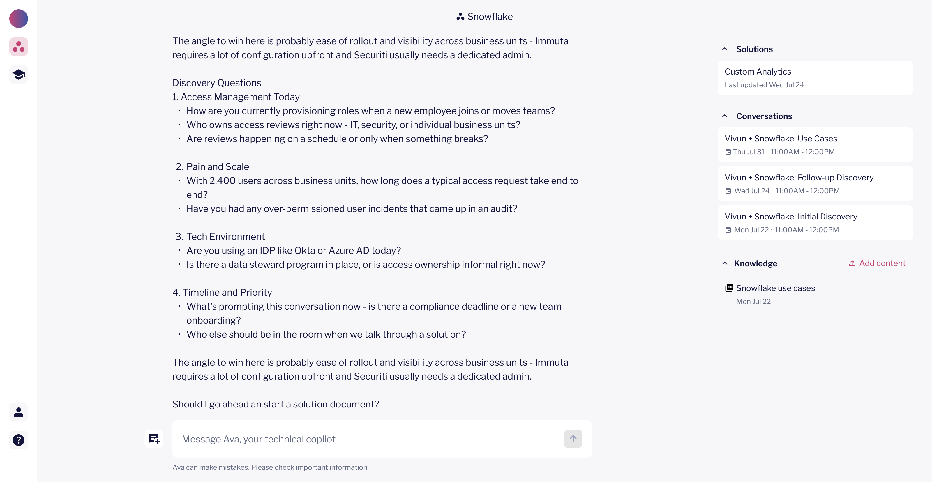 Iteration 1: conversational delivery of discovery in chat