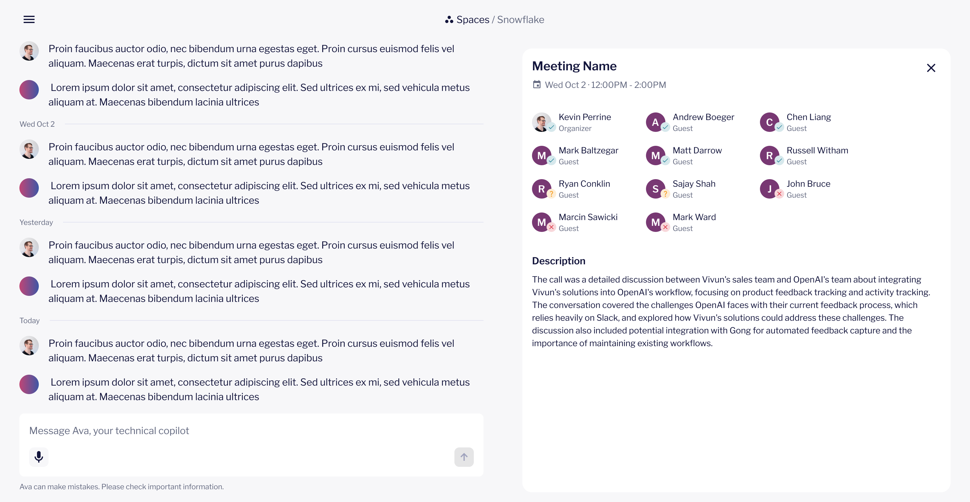 Ava meeting preparation interface